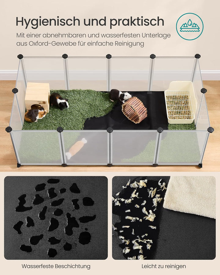 SONGMICS Kleintiergehege mit Bodenplatten, Laufstall mit Abnehmbarer und wasserfester Unterlage, Geh