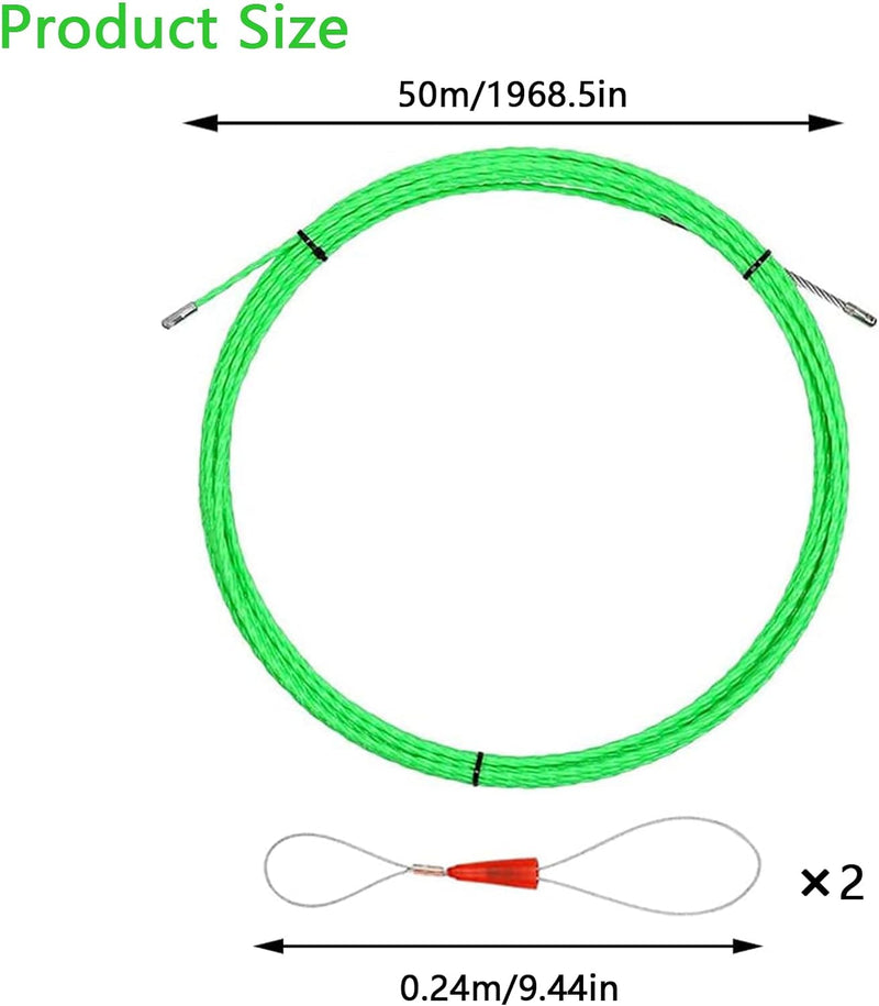 Kabeleinziehhilfe 50m, 4,5mm Kabelziehhilfe Einziehspirale Polyester Einziehdraht mit 2 Führungsfede