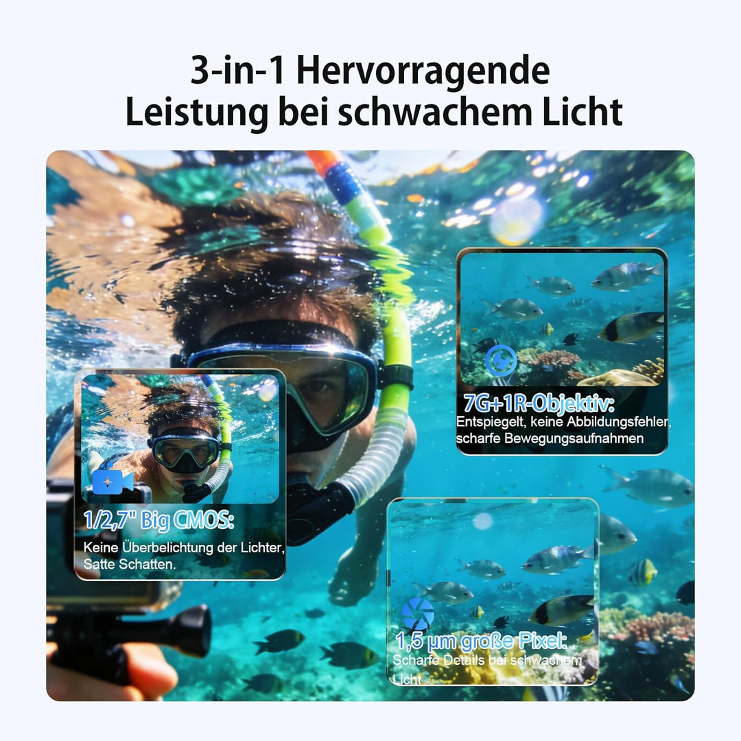 SVBONY SVGo3 4K 30FPS Action Cam, Aufnahmen bei Schwachem Licht, Magnetischer Schnellverschluss, 128