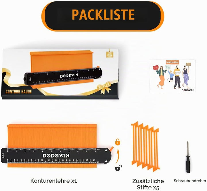 DODOWIN Konturenlehre 25cm, Weihnachtsgeschenke für Männer Papa, Konturenlehre Mit Feststeller, Hand