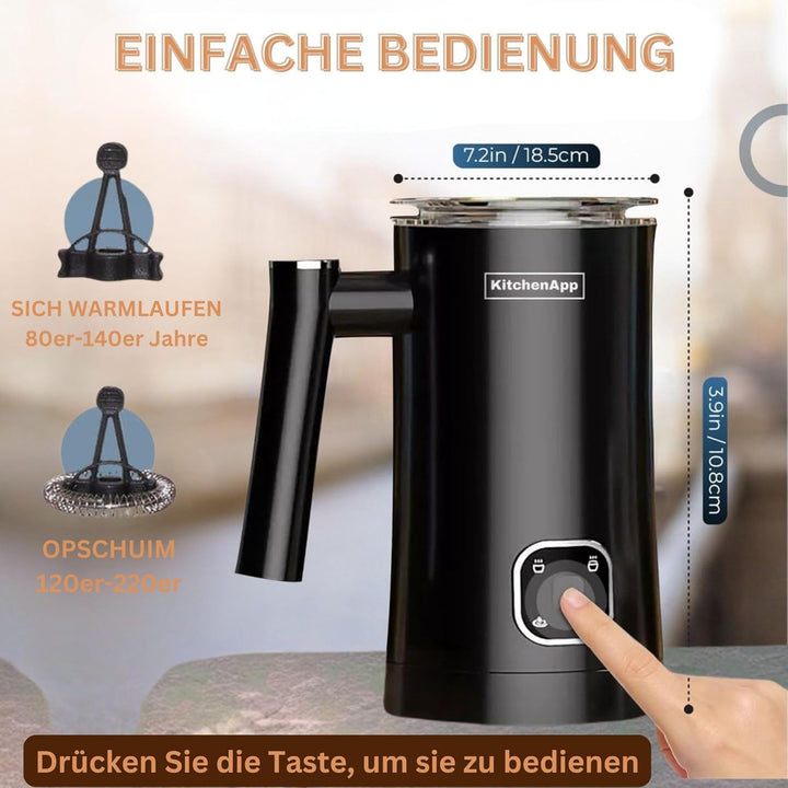 KitchenApp 4-in-1 Elektrischer Milchaufschäumer | Heisses und kaltes Aufschäumen, Milch- und Schokol