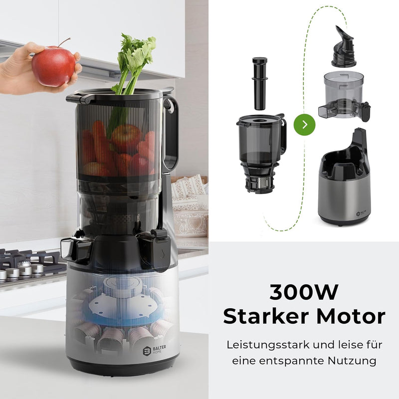 Balter Entsafter Slow Juicer, Grosse 135MM Öffnung, 300 Watt, Entsafter für Gemüse und Obst, Früchte