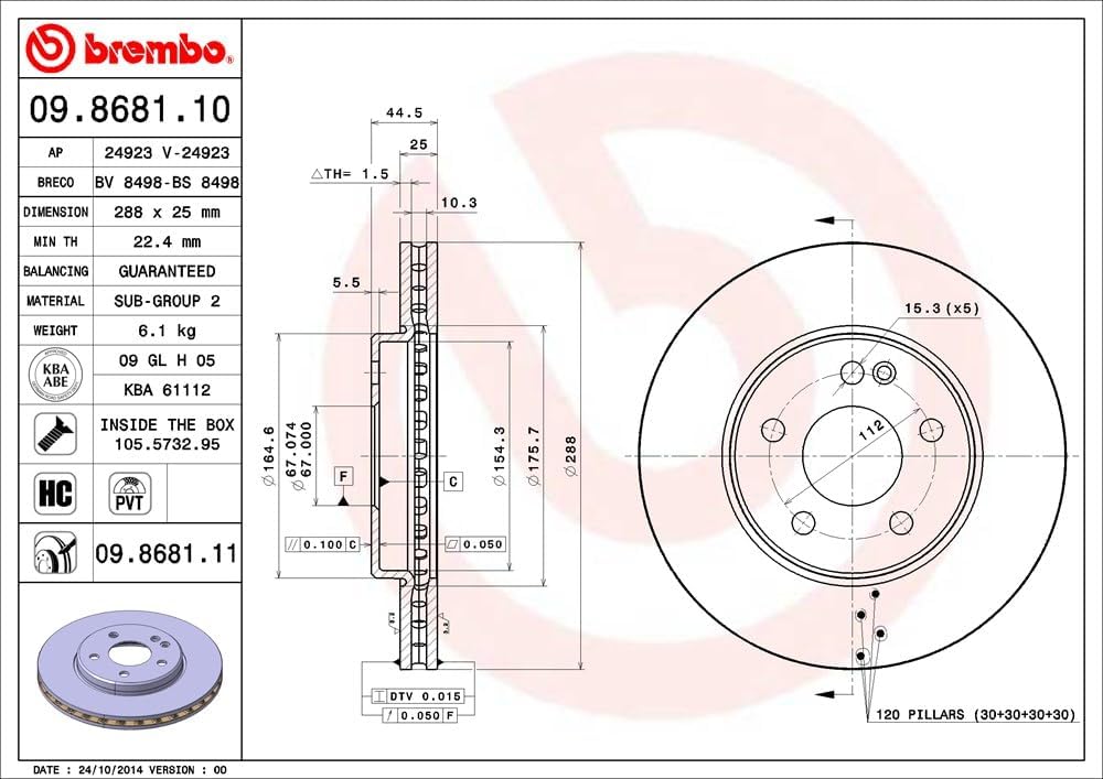 Brembo 09.8681.11 COATED DISC LINE Bremsscheibe - Paar