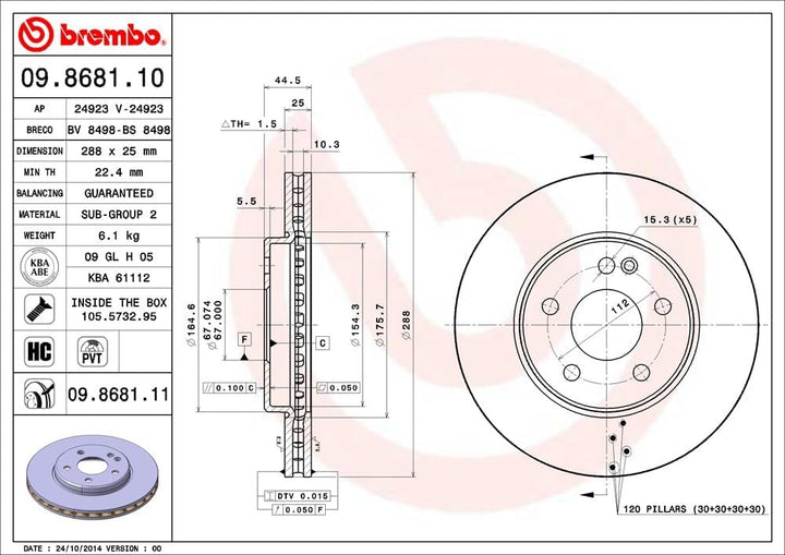 Brembo 09.8681.11 COATED DISC LINE Bremsscheibe - Paar
