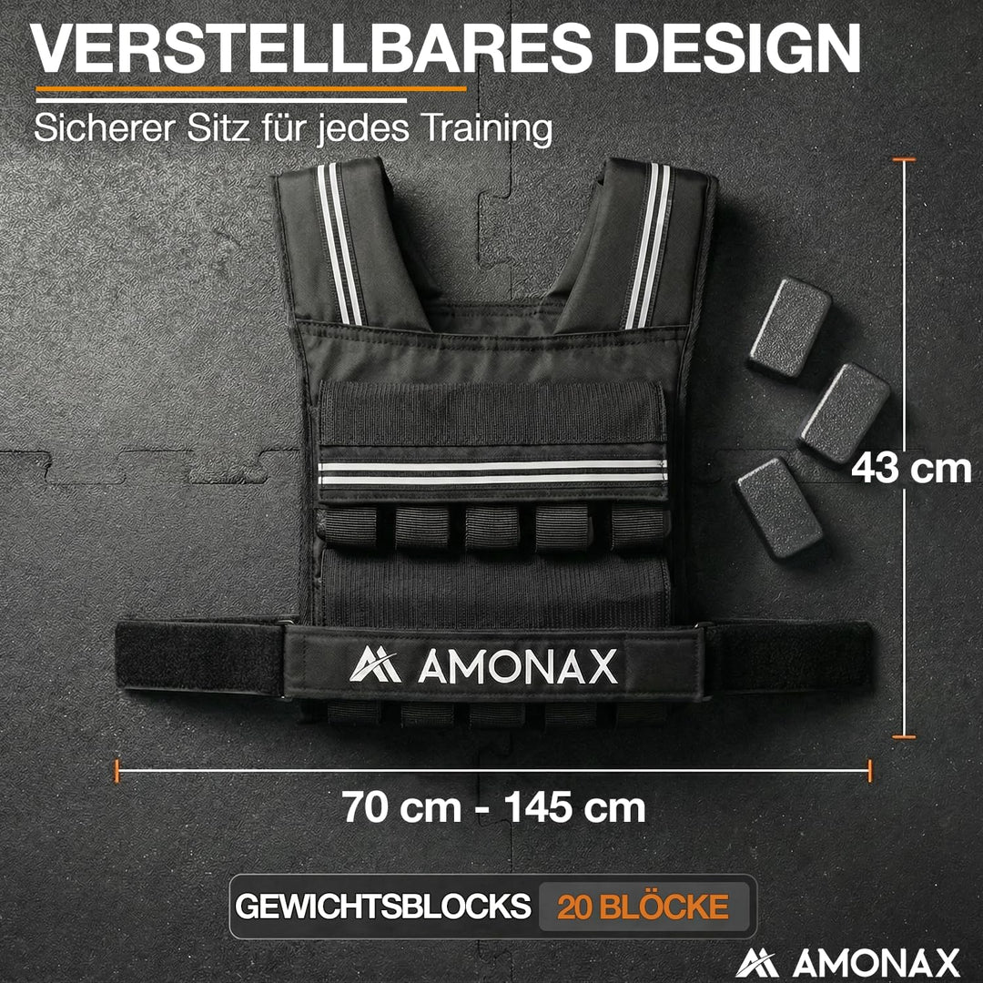 Amonax Gewichtsweste 10kg/20kg/30kg, Verstellbare Gewichtsweste für Herren und Damen, Weighted Vest