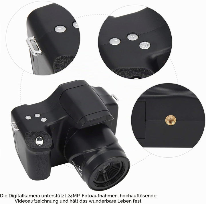 HD-DSLR-Kamera mit 18-fachem Zoom, 3-Zoll-LCD-HD-Bildschirm, CMOS 5 MP, Bis zu 24 MP Sensor, F/2,9 F