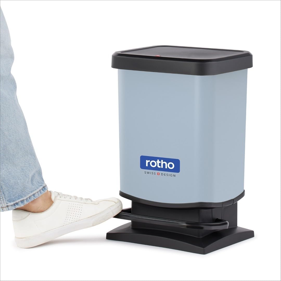 Rotho Paso Mülleimer 20l mit Deckel, Kunststoff (PP recycelt) BPA-frei, blau, 20l (29.3 x 26.6 x 45.
