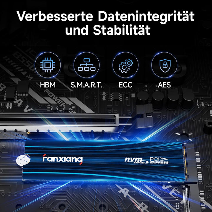 fanxiang NVMe SSD 1TB, M.2 PCIe Gen4x4 Gaming Solid State Laufwerk, 7100MB/s Lesen, 6100 MB/s Schrei