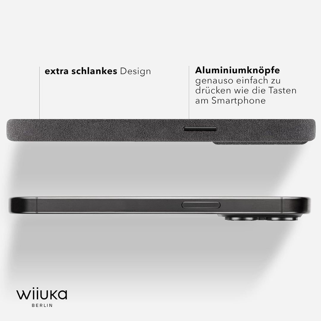WIIUKA Hülle für iPhone 15 Pro Max, original Alcantara®, handgefertigt, extra Dünn, Premium Handyhül