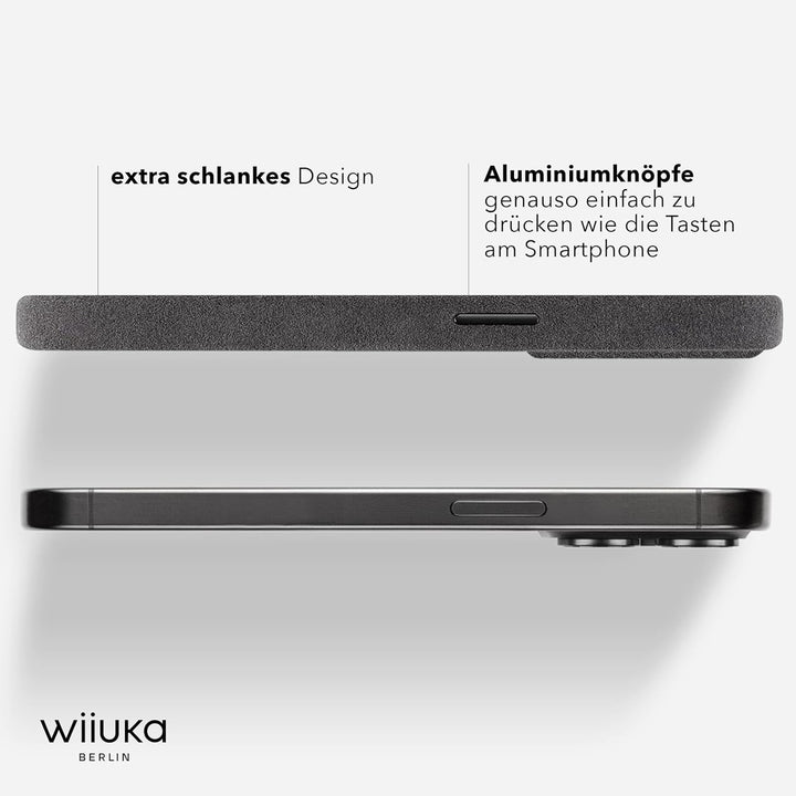 WIIUKA Hülle für iPhone 15 Pro Max, original Alcantara®, handgefertigt, extra Dünn, Premium Handyhül