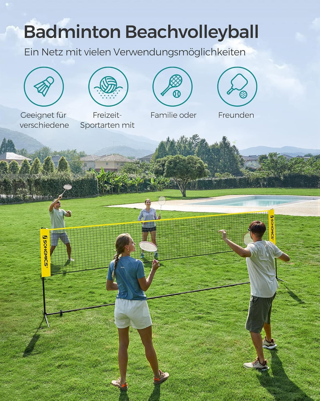 SONGMICS Badmintonnetz, faltbar, einfach zu montieren, leicht zu transportieren, höhenverstellbar (1