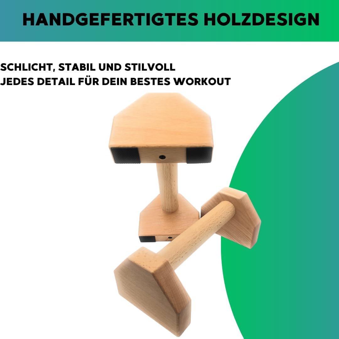„Liegestütze Griffe aus Buchenholz – Push Up Bars gelenkschonend, rutschfest & ergonomisch – Holz Pu