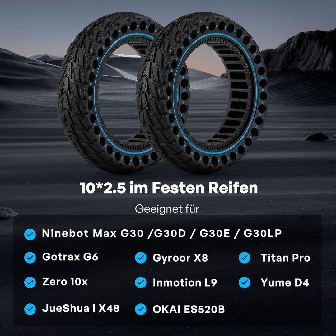 10x2,5 Zoll E Scooter Reifen - 60/70-6,5 Vollgummireifen,10x2,5-6,5 Zoll Solide Ersatzreifen passend