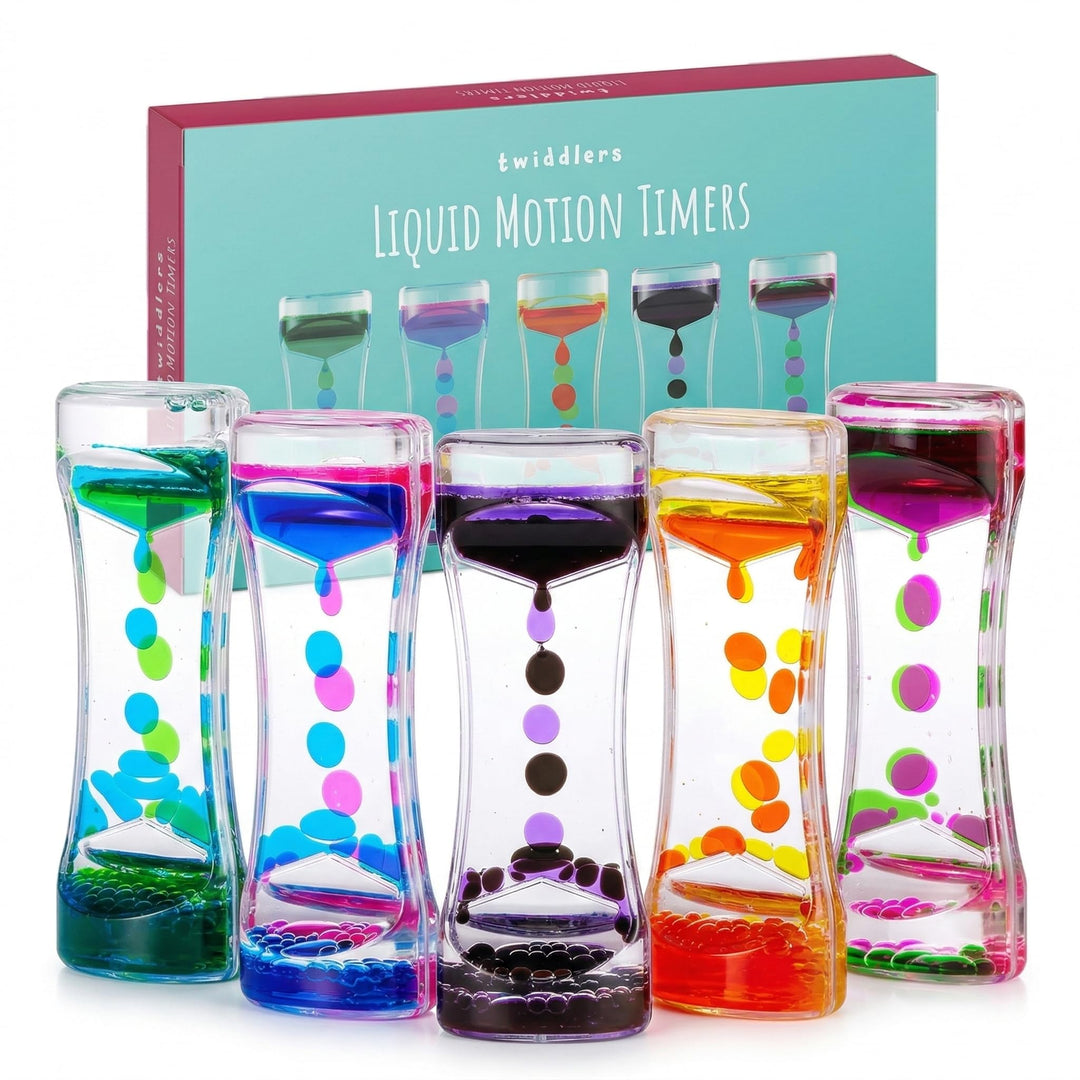 THE TWIDDLERS 5 Liquid Motion Timer, Flüssig Tropfen Sanduhr (15cm, 5 Farben) - Lavalampe Spiele, Kl
