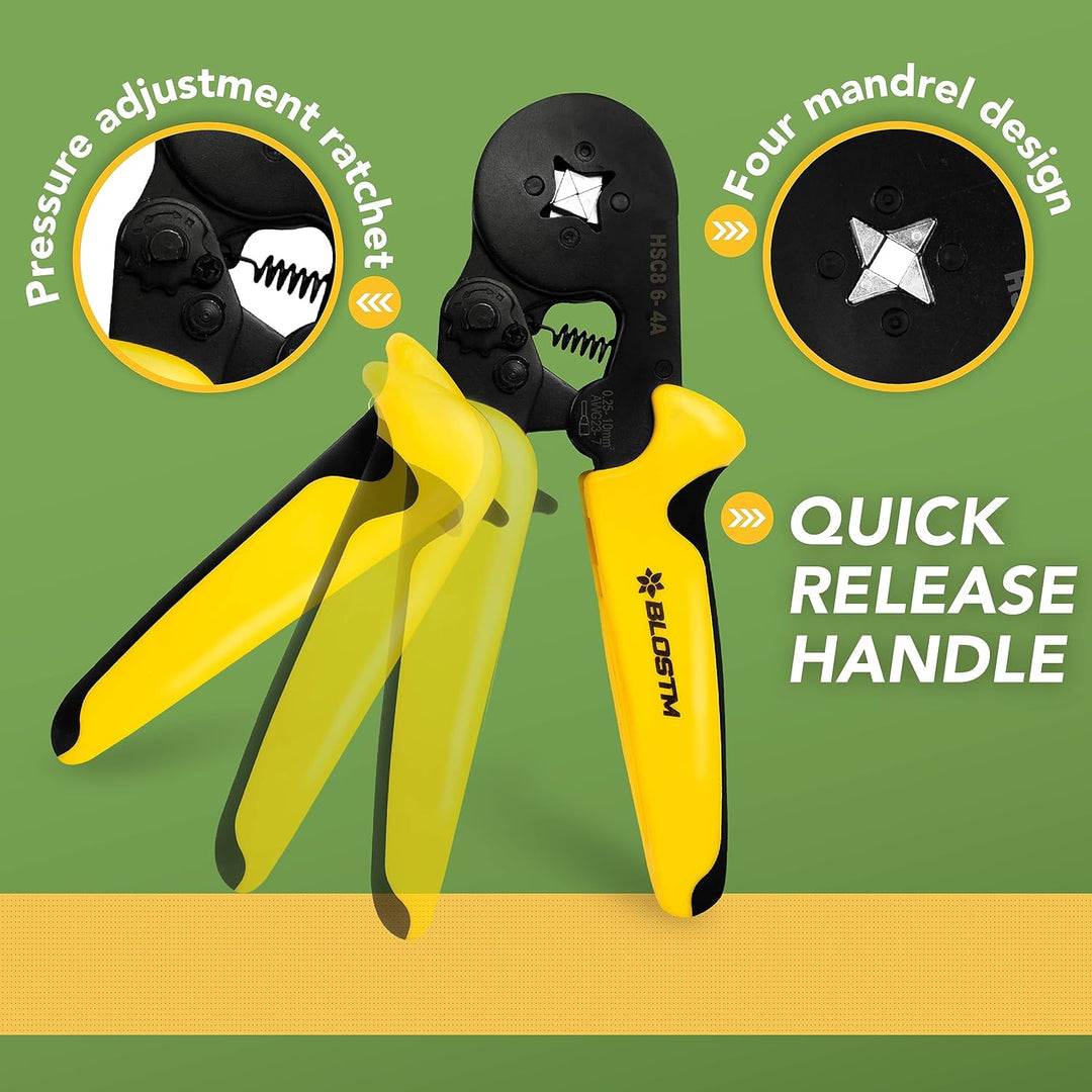 BLOSTM Crimpzangen Aderendhülsen Set Reichweite Einstellbare Ratsche Aderendhülsenzange 0.25-10mm²/a