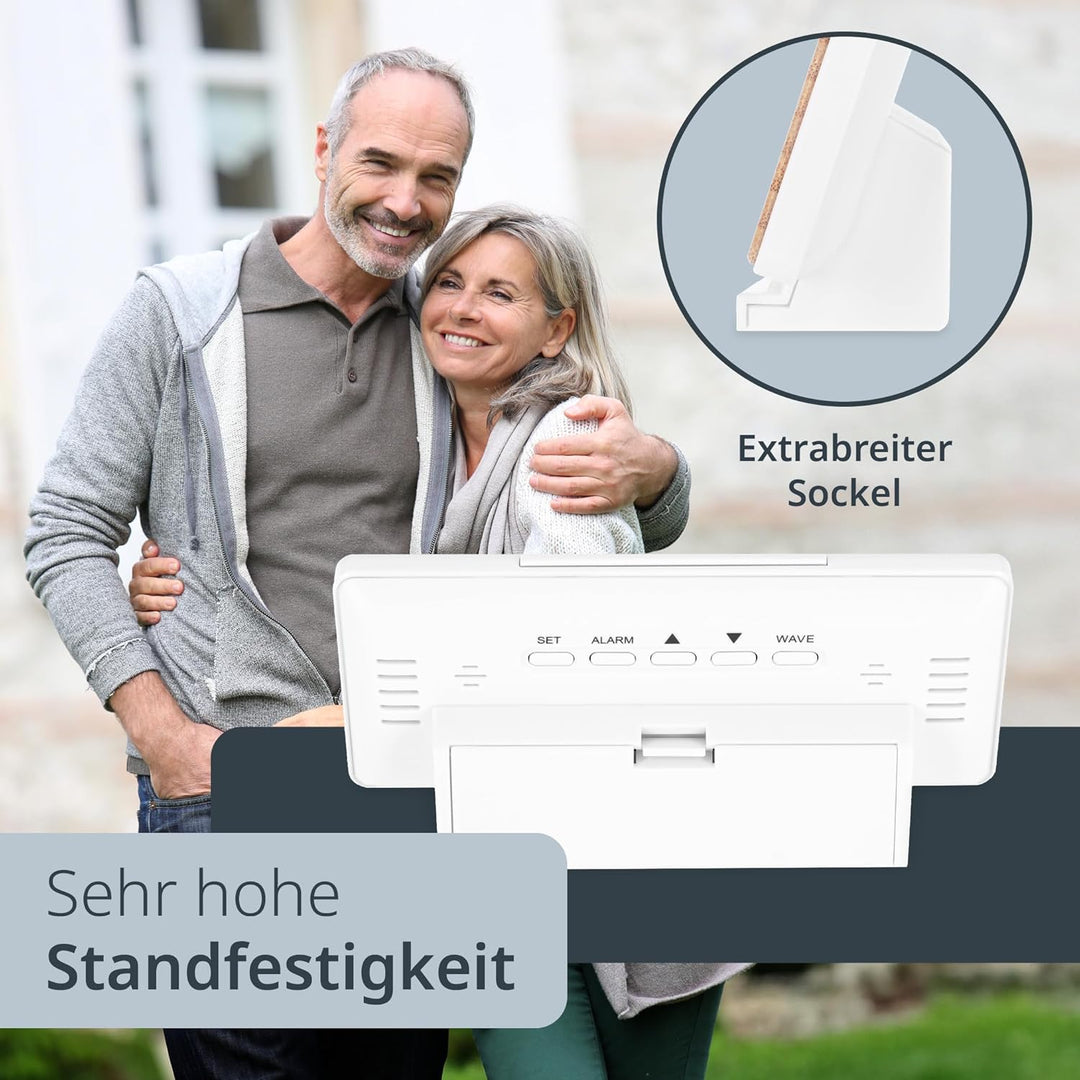 ADE Funkwecker digital mit Batterie | Tischuhr mit Temperaturanzeige und Kalender | Gehäusefront aus