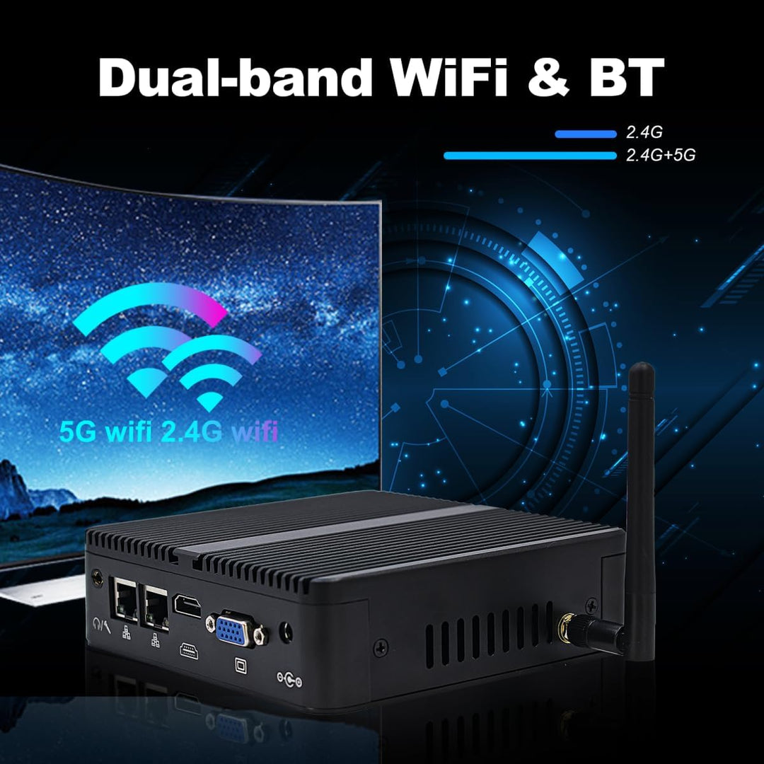 WEIDIAN Industrie PC Lüfterloser Mini PC N100, 8GB RAM 128GB SSD, 2RS232 COM, 2Gigabit LAN, HD+VGA,