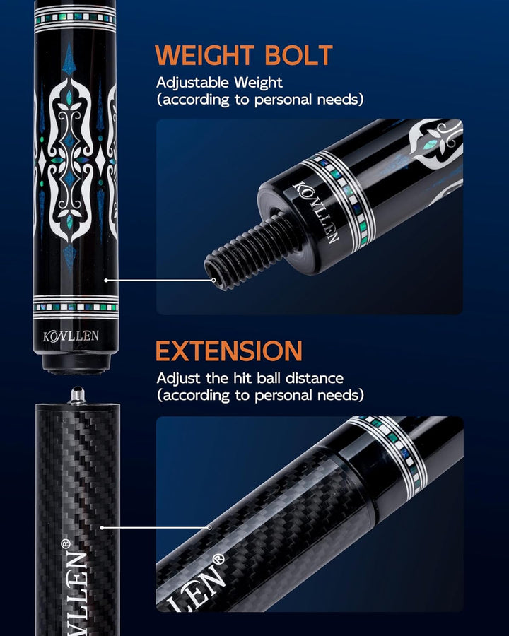 KONLLEN Billardqueue aus Carbonfaser, 147cm, professionelles Billardqueue für Erwachsene, Vollcarbon