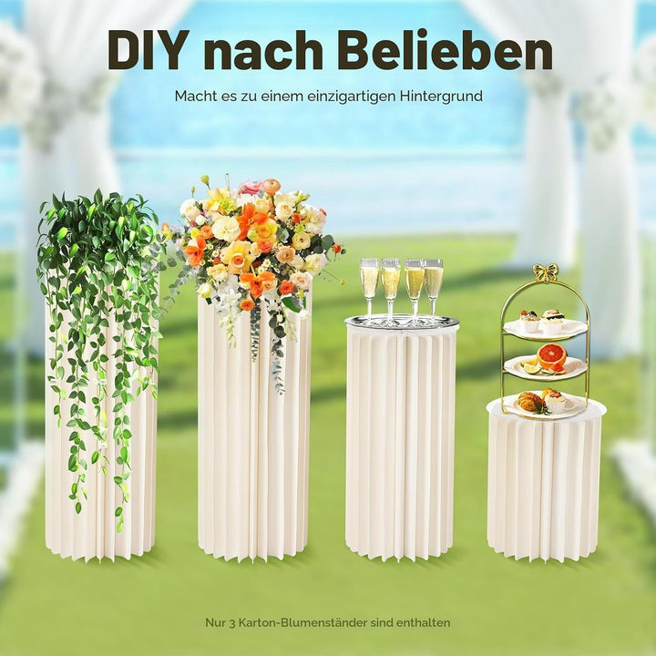 Hochzeit Karton Blumenständer Vasen, Faltbarer Tafelaufsatz aus Karton, zylinderförmige Blumenstände