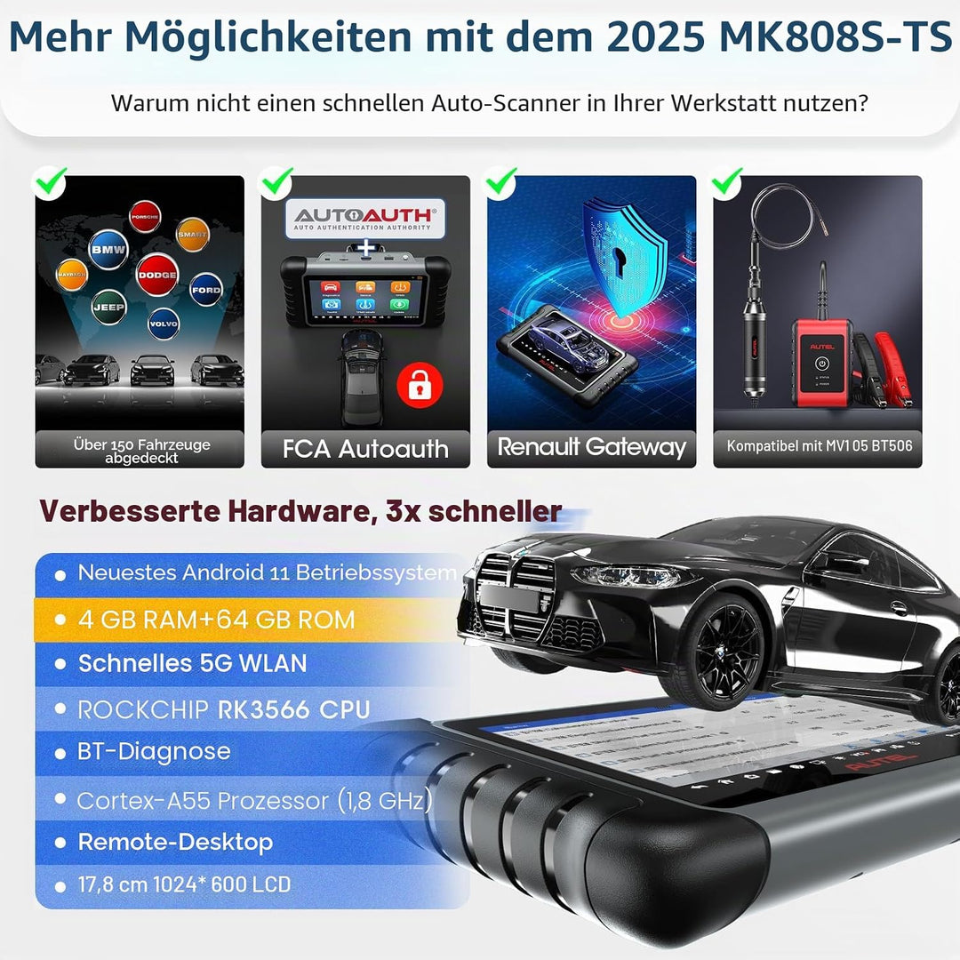 Autel 2023 Neuestes MK808S-TS OBD-II Diagnosewerkzeuge TPMS-Programmier Neulerntool Diagnosescanner