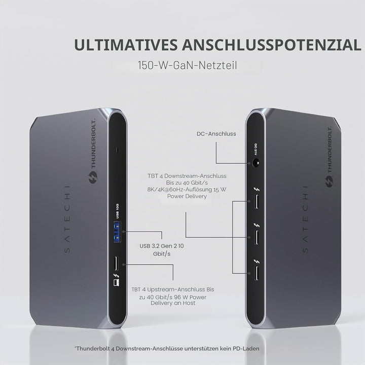 SATECHI Thunderbolt 4 Slim Hub Pro 5-in-1 Dockingstation, PD 96W, 8K- oder Dual 4K Display, 4X Thund