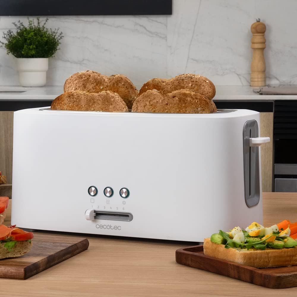 Cecotec Toaster Toast&Taste 9000 Doppel White aus Plastik mit 2 extra breiten kurzen Schlitzen Weiss
