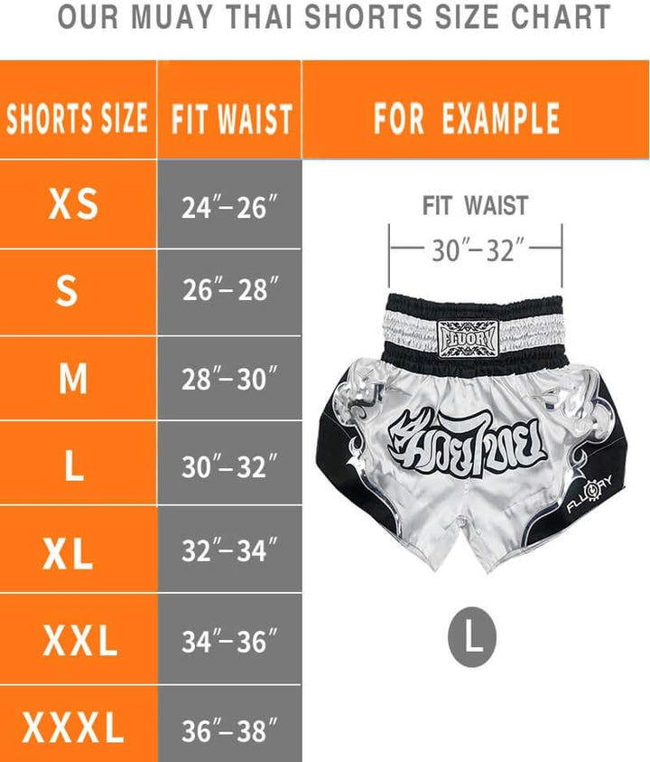 FLUORY Muay Thai Fight Shorts, MMA Shorts Bekleidung Training Käfig Kampf Grappling Martial Arts Kic