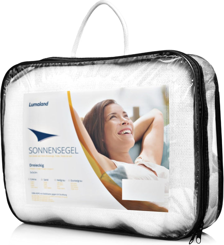 Lumaland Sonnensegel Dreieck | 3 x 3 x 3 Meter Wetterbeständiger Sonnenschutz inkl. Befestigungsseil