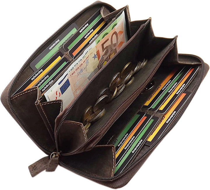 myledershop Grosse Vollrindleder Damen Geldbörse/Geldbeutel/Portemonnaie/Geldtasche/Portmonee rundhe