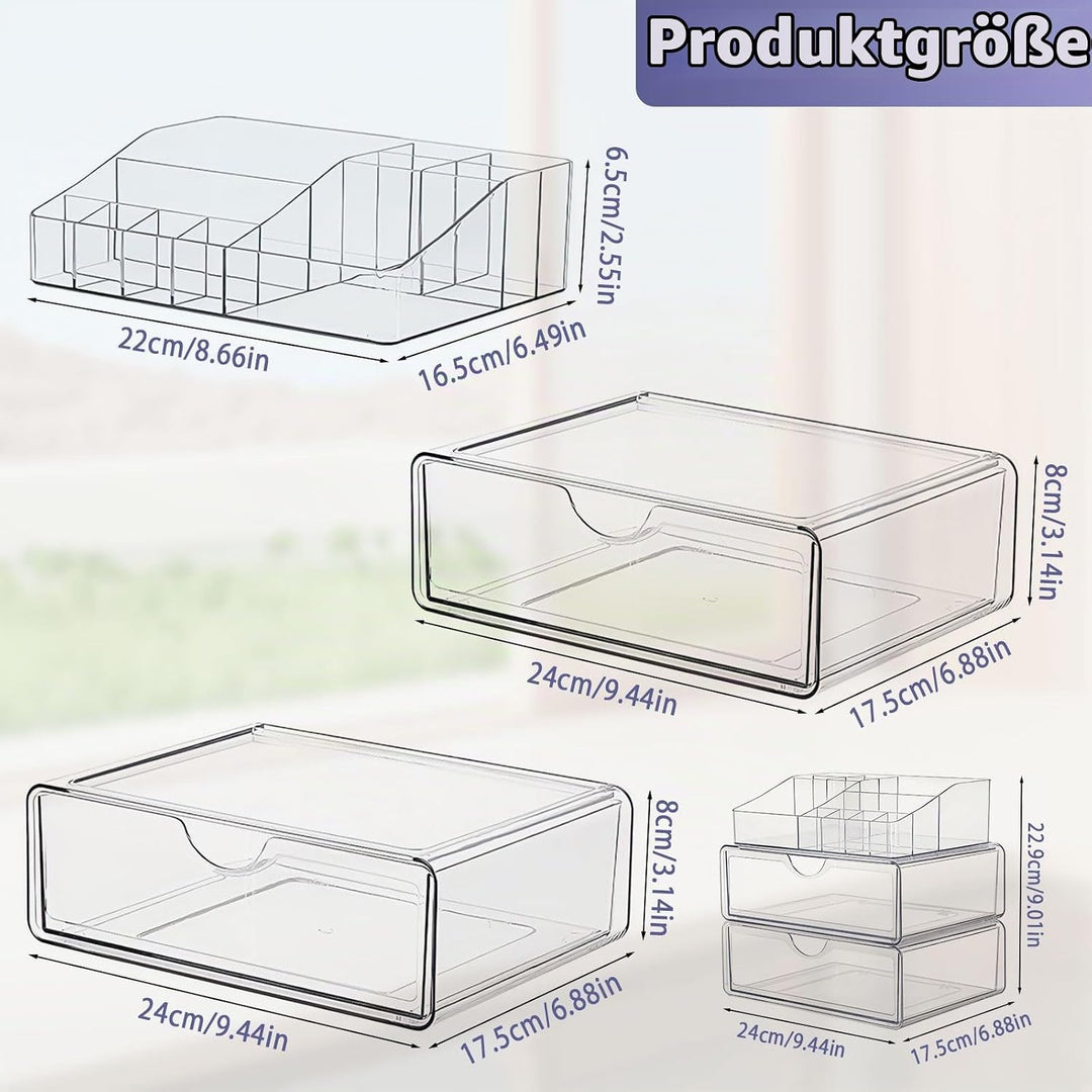 3 Ebenen Make-up Organizer Schublade,Transparenter Kosmetik Organizer,Stapelbarer Schminktisch Organ