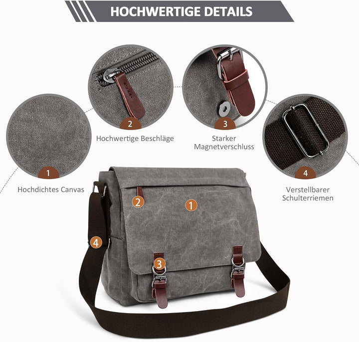 Herren Umhängetasche Mode Schultertasche Leinwand Schultertaschen für 13.3 Zoll Laptop Kuriertasche