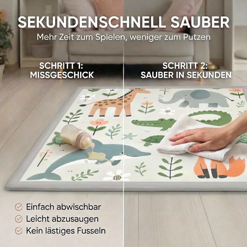 BabybeFun Krabbelmatte Baby - kuschelig weich - 3cm Dicke Spielmatte - schützt vor Stössen - Teppich
