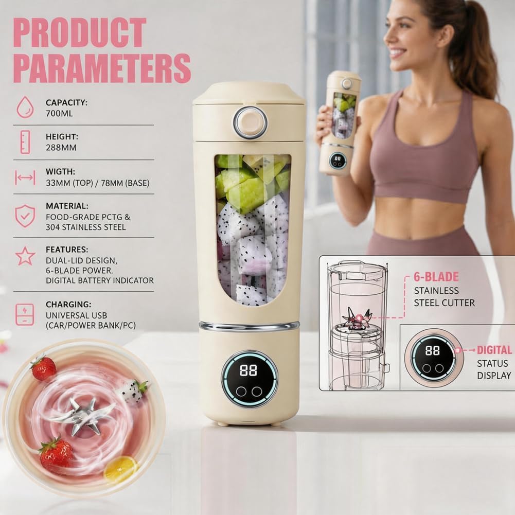 Gohytal Tragbarer Mixer, Kleine Mixer für Smoothie und Shakes, 700ML Mini-Standmixer, Kleiner Entsaf