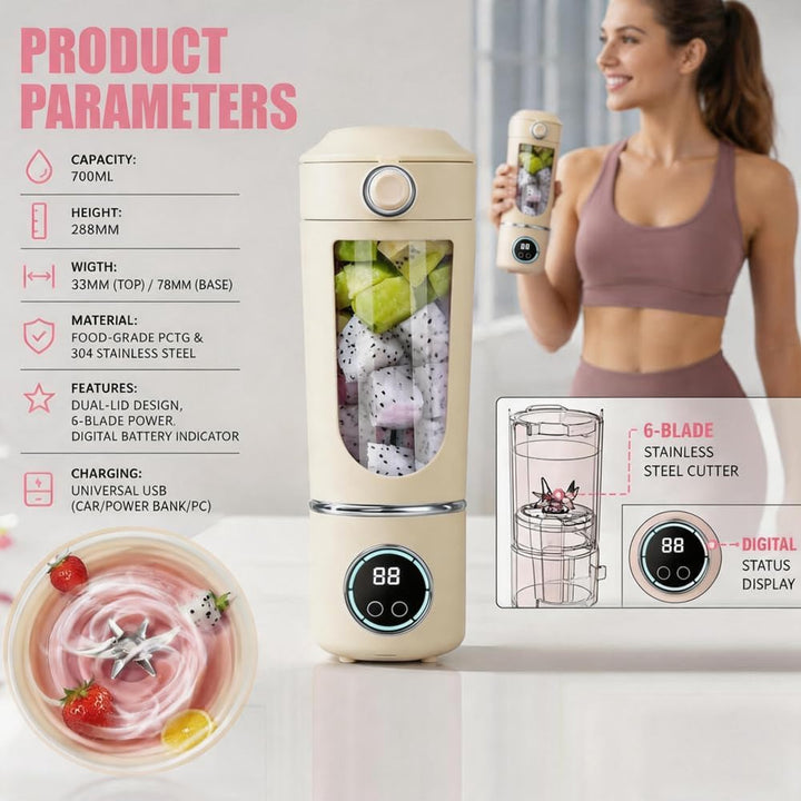 Gohytal Tragbarer Mixer, Kleine Mixer für Smoothie und Shakes, 700ML Mini-Standmixer, Kleiner Entsaf