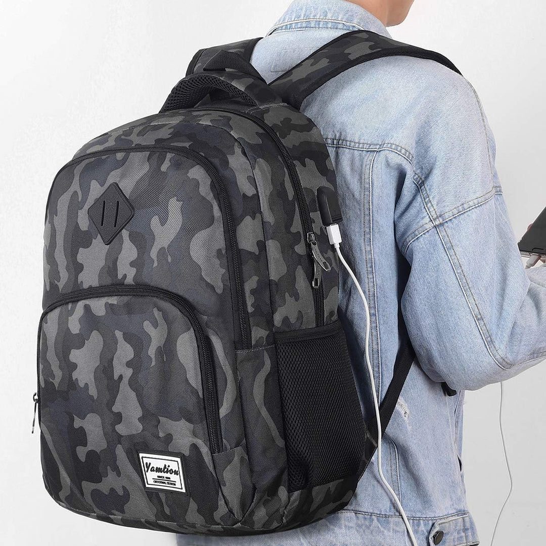 YAMTION Rucksack Jungs,Schule Rucksack Laptop Rucksack mit USB-Ladeanschluss für Herren Studenten 15