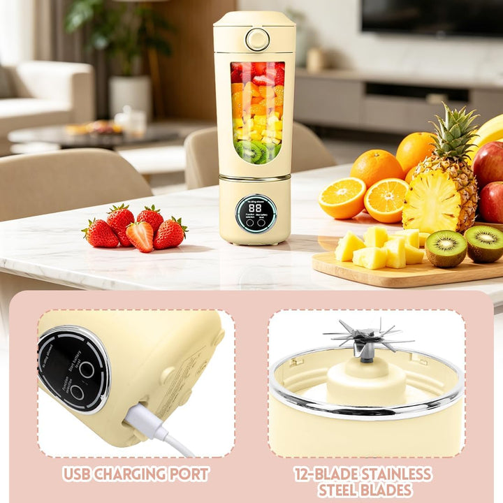 Tragbarer Mixer, Mini-Standmixer, kleiner Entsafter, Smoothie-Maker mit Silikon Strohhalm, USB Wiede