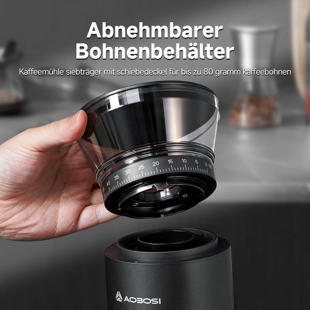 AAOBOSI Kaffeemühle Elektrisch, Kaffeemühle Siebträger mit 60 Mahlgrad Einstellbar, Kaffeemühle Kege
