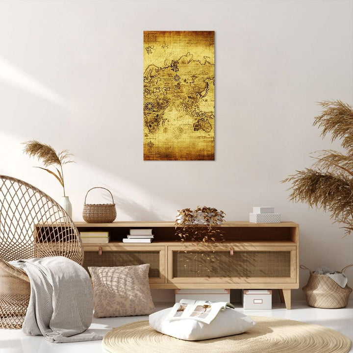 Bilder auf Leinwand 55x100cm Leinwandbild mit Rahmen Karte Welt Kontinente Gross Wanddeko Bild Schla