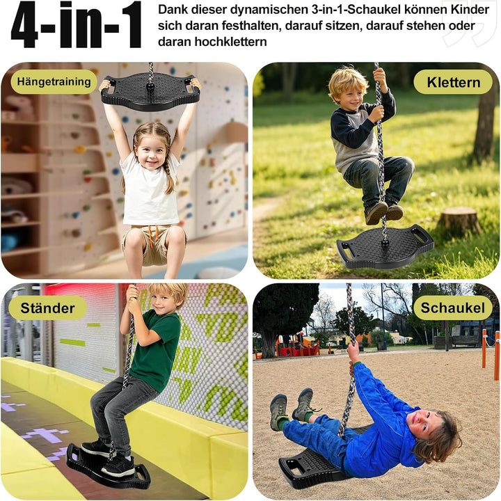 4-in-1 Kletterseil Schaukel Kinderschaukel mit Grossem Scheiben Schaukelsitz | Stehen, Sitzen, Klett