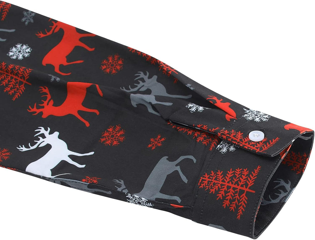 Goodstoworld Weihnachtshemd Herren Weihnachten Muster 3D Bedruckte Langärm Slim Fit Stehkragen Bügel