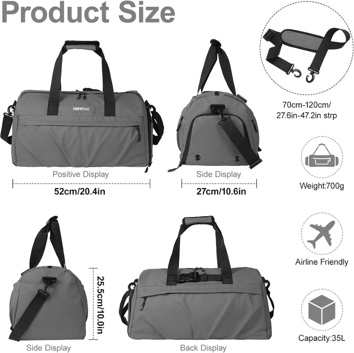 Sporttasche Damen Herren Hartes Material, Reisetasche mit Schuhfach Zwei Belüftungslöchern und Nassf