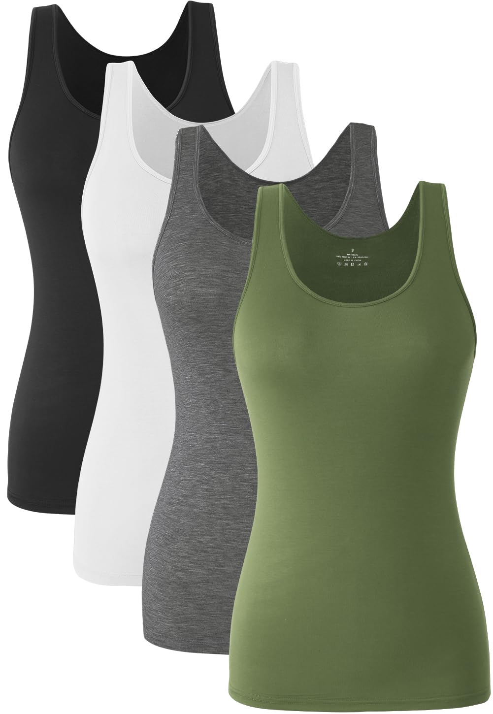 Knuffnee Damen Stretch Unterhemd Basic Tank Tops Workout Unterhemden Tops 4er Pack L Schwarz/Weiss/D