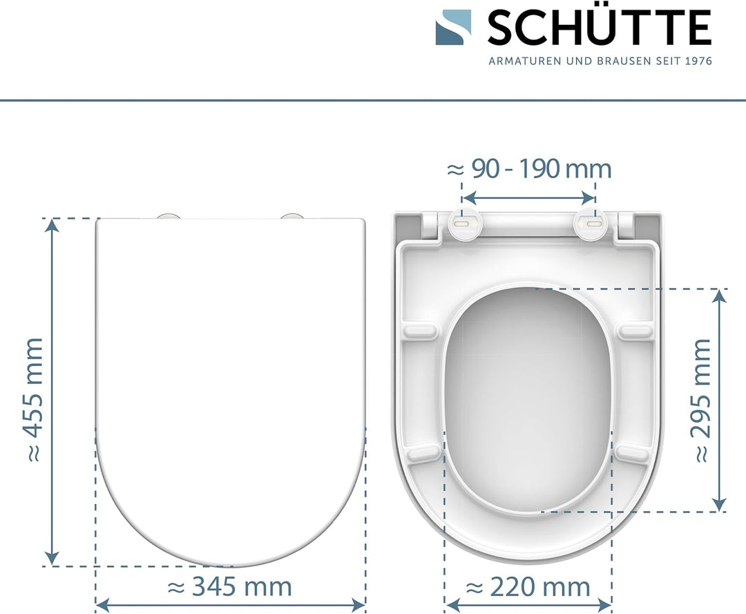 SCHÜTTE WC Sitz Duroplast D Form, Toilettensitz mit Absenkautomatik und Schnellverschluss für die ei