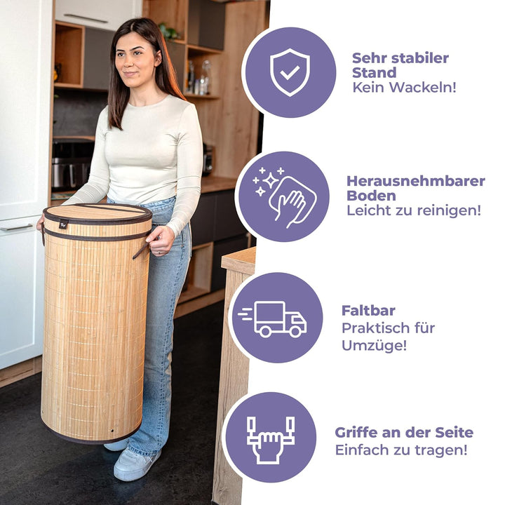 Tropi® Bambus Müllsackständer für Gelbe Säcke – 80L Gelber Sack Ständer mit Deckel & Sichtschutz – E