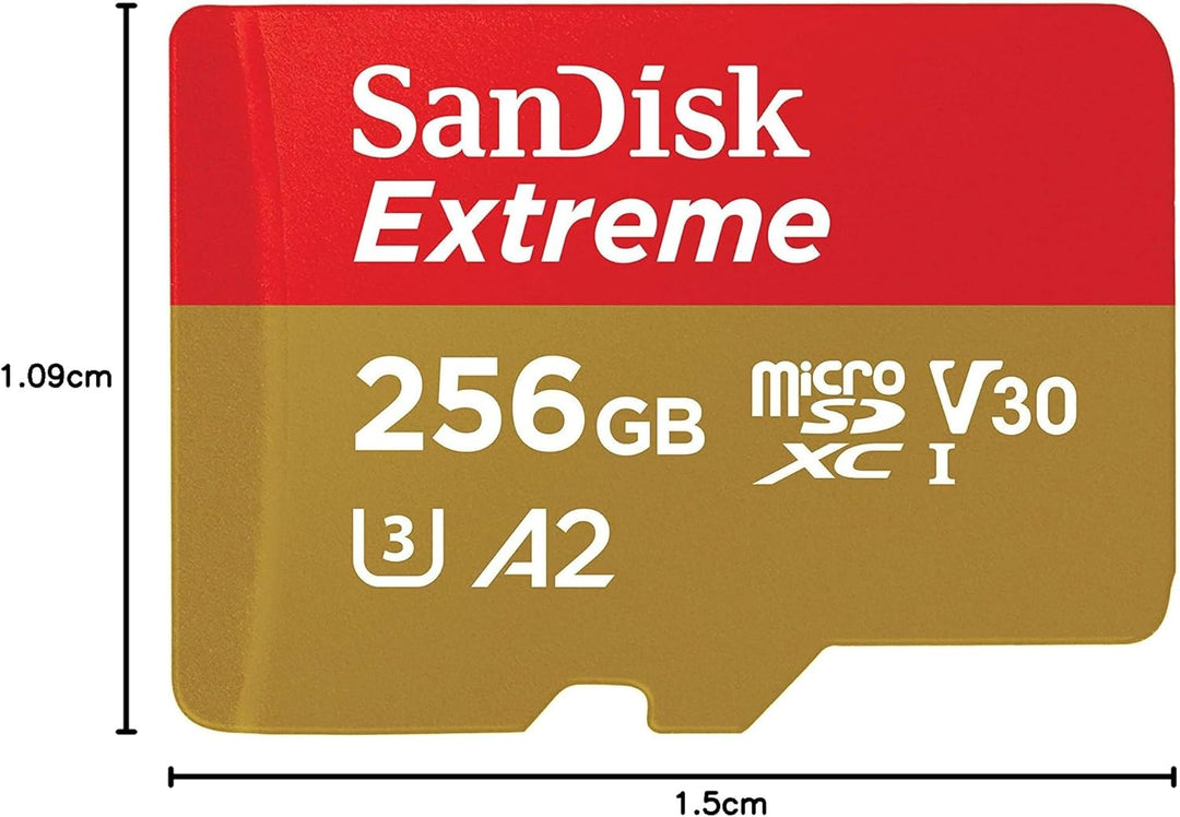 SanDisk Extreme microSDXC UHS-I Speicherkarte 256 GB + Adapter (Für Smartphones, Actionkameras und D