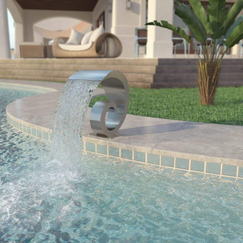 tidyard Wasserfall Pool Schwalldusche Wasserschwall Edelstahl Pool-Brunnen 50 x 30 x 53 cm Silber fü