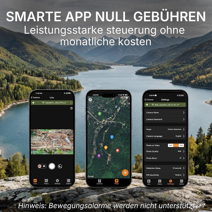 GardePro E8 2.0 Pro 4K Wildkamera WLAN mit 7800mAh Akku, 50 Meter lokale WLAN-Reichweite, 64MP Wildk