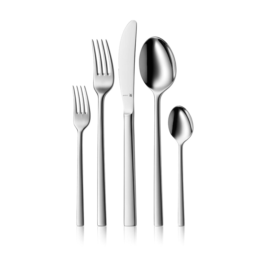 WMF Sonic Besteck Set 12 Personen, 66 teilig, 60 Teile mit Servierbesteck, Hohlheftmesser, Cromargan