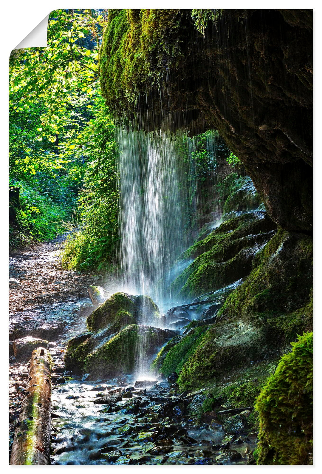 ARTland Poster Kunstdruck Wandposter Bild ohne Rahmen 80x120 cm Hochformat Wald Wasserfall Fluss Urw