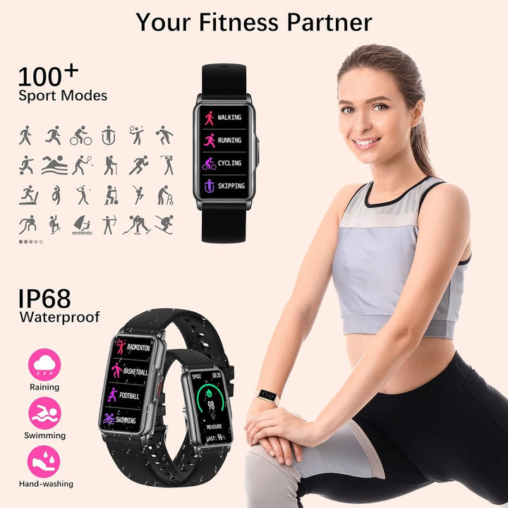 Smartwatch Damen, Schrittzähler Uhr IP68 Wasserdicht Fitness Tracker mit 123 Sportmodi, Fitnessuhr D